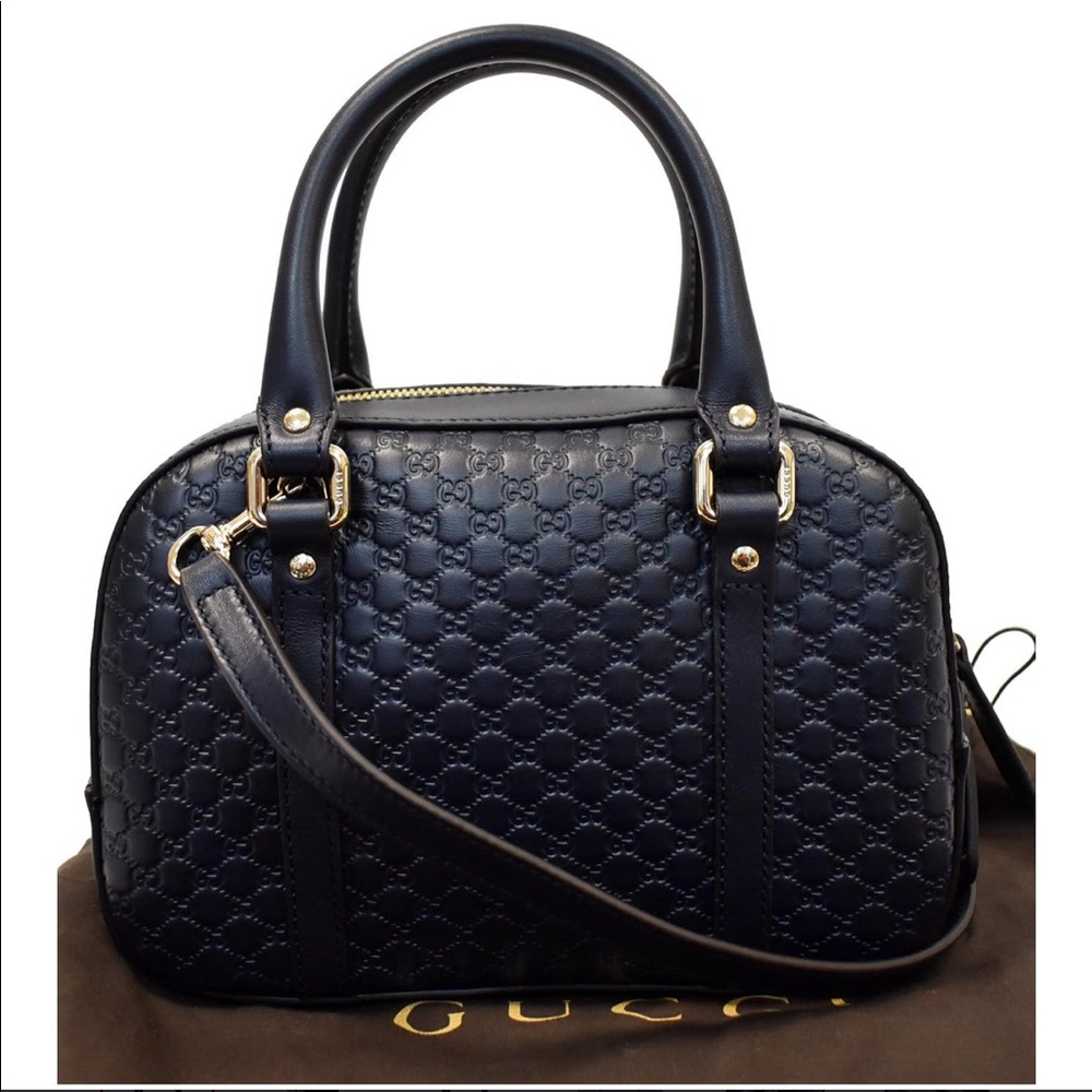 🆕💯% Auth Gucci Navy Blue Satchel Microguccissima Bag - Picture 2 of 15